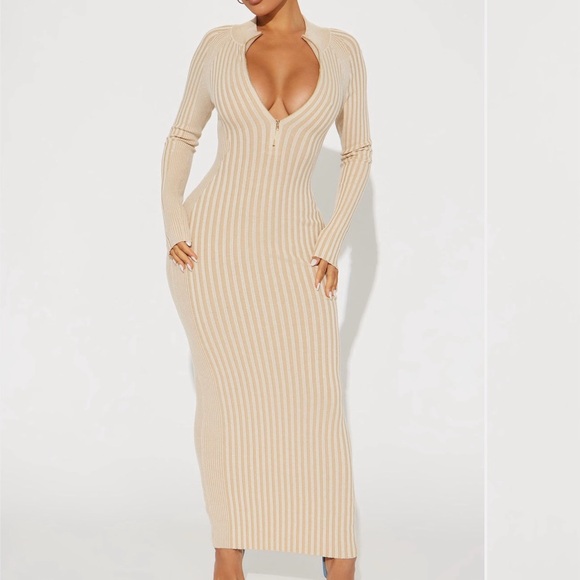 Fashion Nova Dresses & Skirts - Fashion Nova Beige Ribbed Maxi Dress